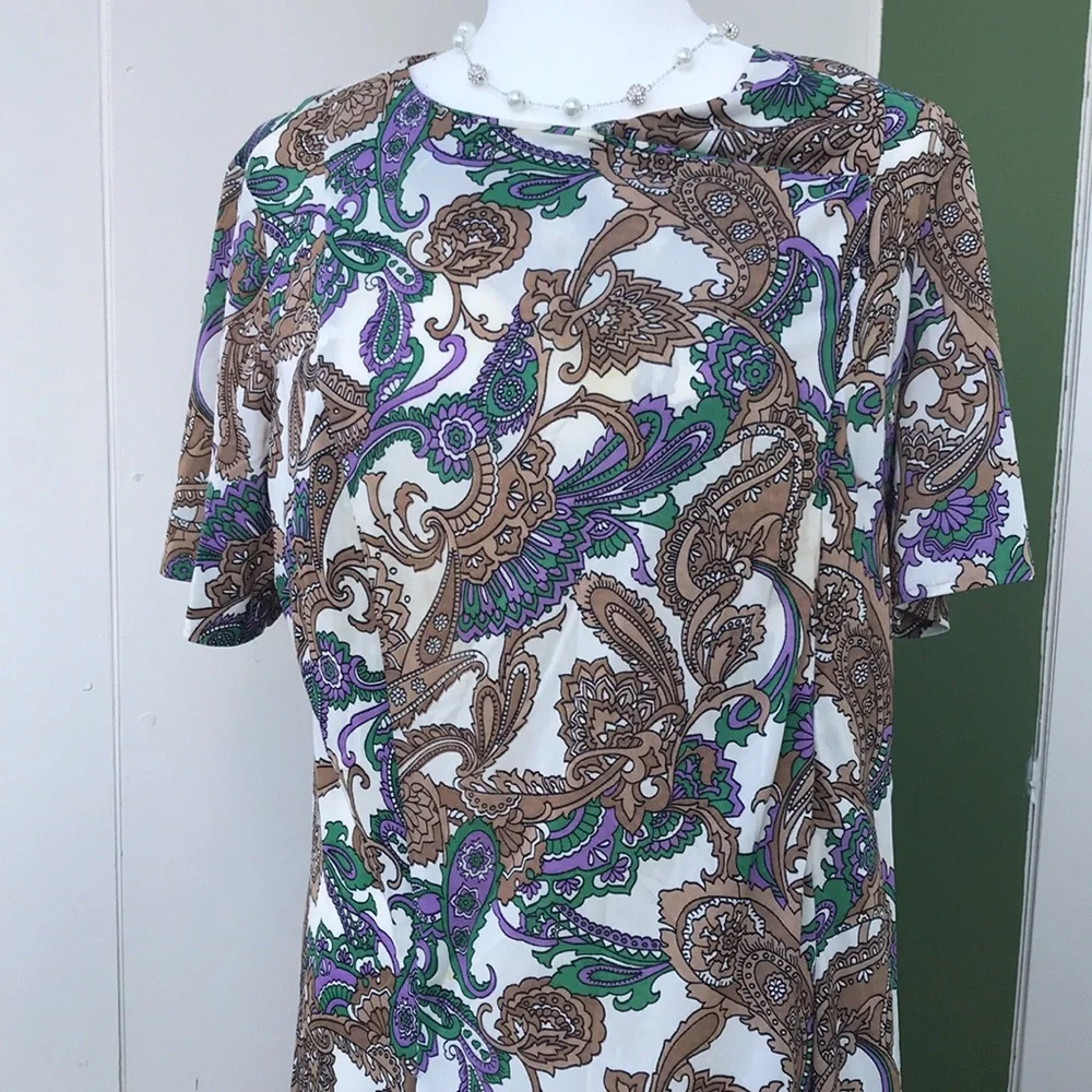 Vintage Groovy Plus Size Volup 60s 70s Psychedelic Purple Paisley Print Dress 💚 - Picture 3 of 6